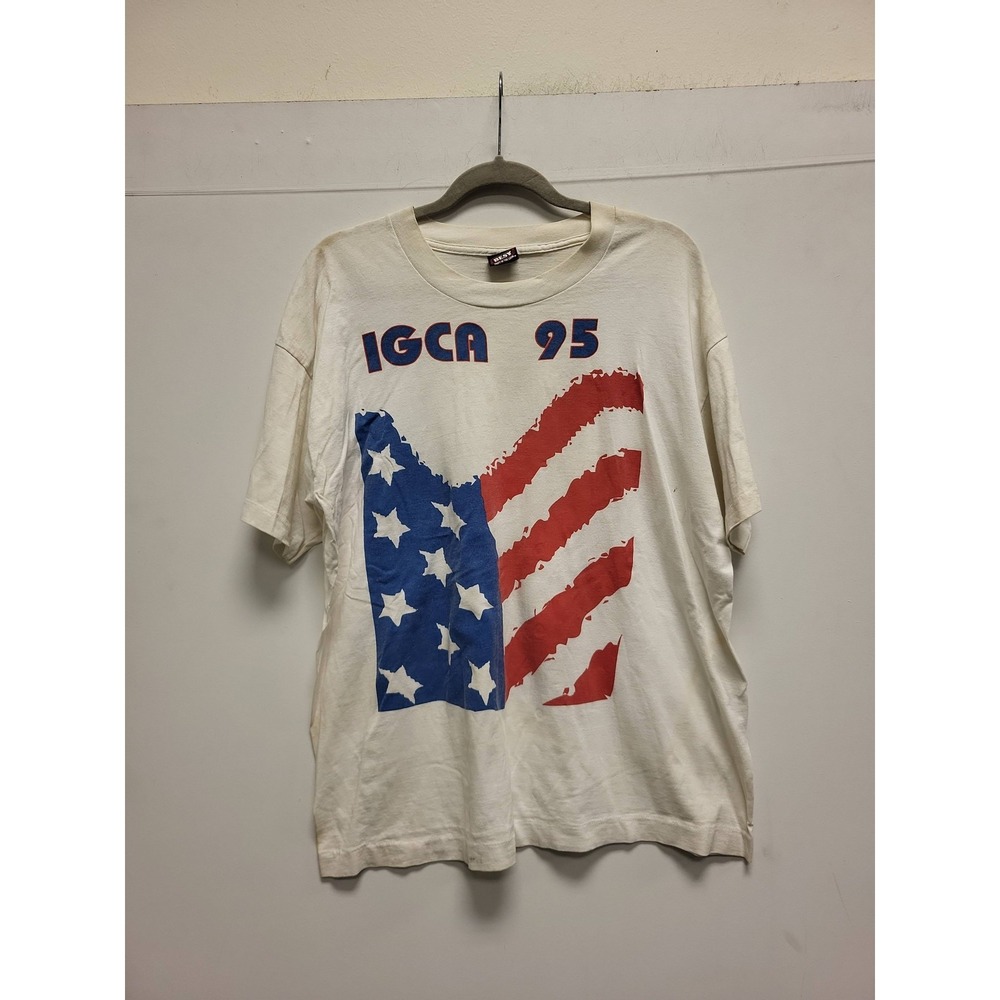 Vintage Fruit Loom T-Shirt XL IGCA 95 Graphic Tee USA Flag Patriotic Menswear